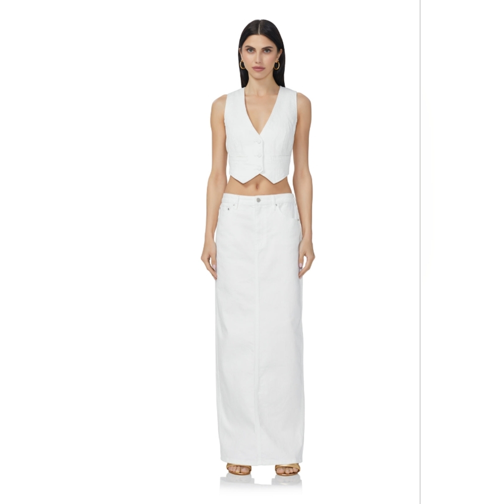 AFRM Amiri Maxi Denim Skirt With High Back Slit In White Size 25 NWT